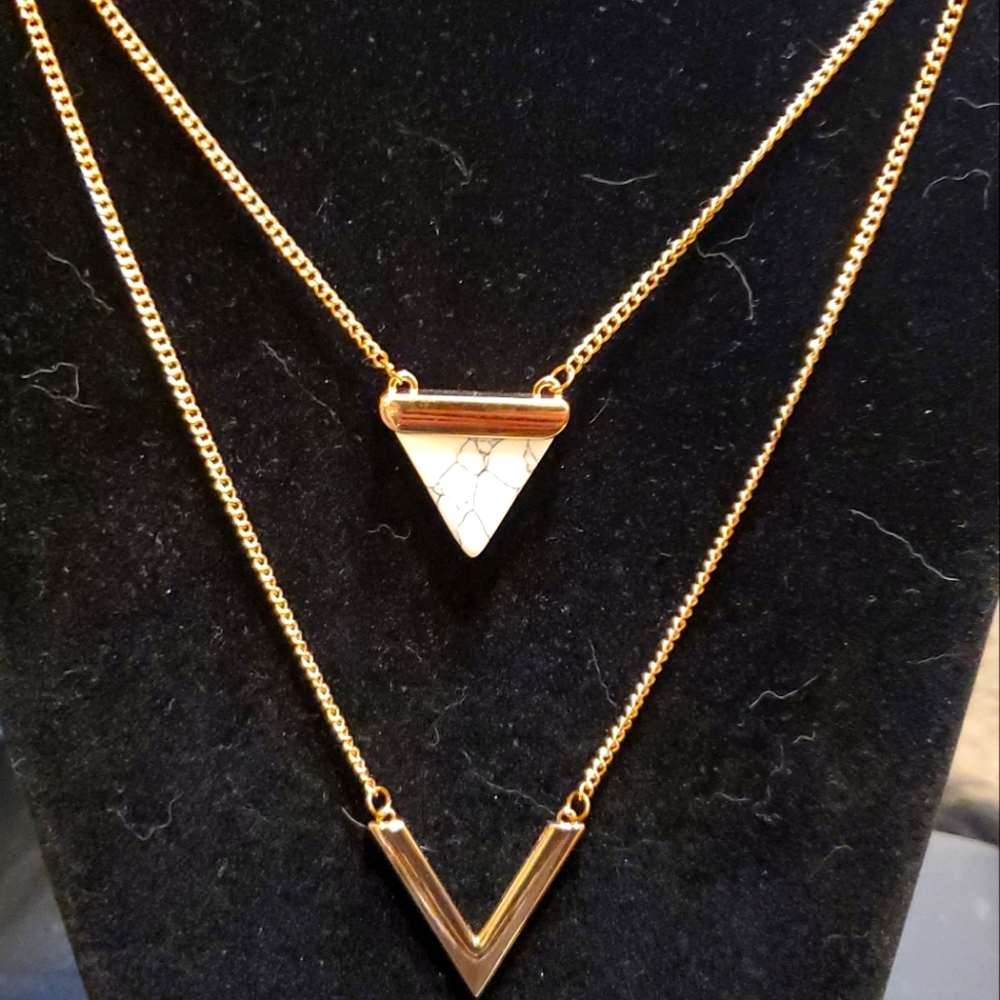 Gold-color Double Strand Triangle Pendant Necklace Necklace